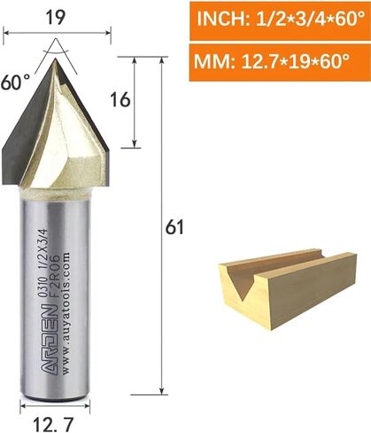 Arden V Bit 45 60 120 150 Degree Engraving Router Bit Carbide Woodworking 3D Carving V-Shaped Bevel Tipped Milling Cutter MDF(12.7x19x60Deg.) in Saudi Arabia