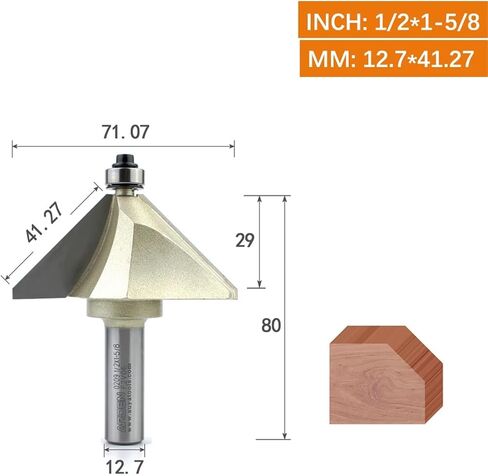 45 Degree Chamfer Router Bit 45° Woodworking Bevel Trimming Cutter Carbide Chamfering Milling Cutter for Wood MDF Plywood(12.7x41.27) in Saudi Arabia