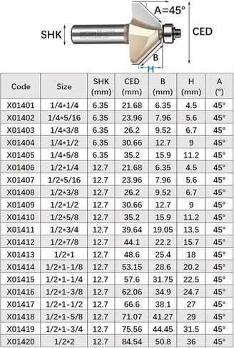 45 Degree Chamfer Router Bit 45° Woodworking Bevel Trimming Cutter Carbide Chamfering Milling Cutter for Wood MDF Plywood(12.7x41.27) in Saudi Arabia