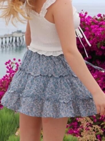 Arjungo Women's Floral Print High Waist with Drawstring Ruffle Flared Boho A Line Skater Mini Skirt in Saudi Arabia