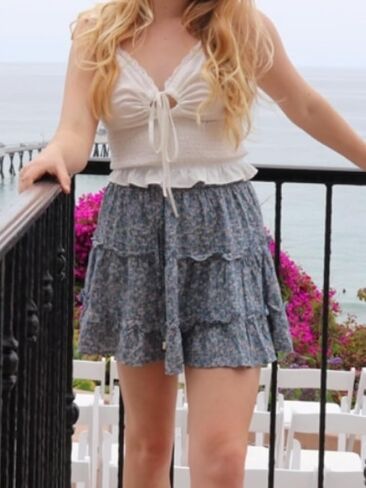 Arjungo Women's Floral Print High Waist with Drawstring Ruffle Flared Boho A Line Skater Mini Skirt in Saudi Arabia