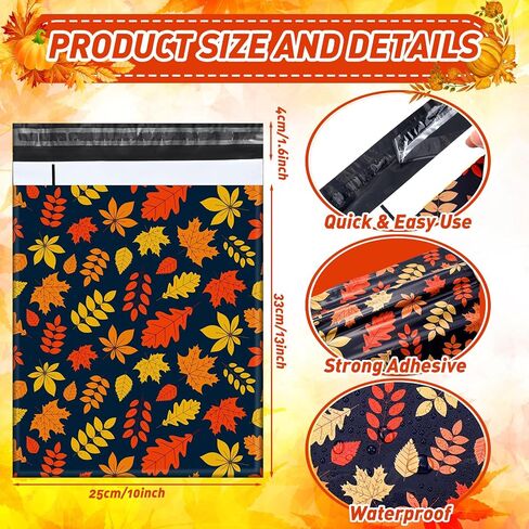 ROOWEST 100 PCS Fall Poly poly Mailers Maple Leaves Bag Bag مع ختم خريف الخريف ختم الأكياس البريدية أكياس مغلف للحصاد لعيد الشكر ملابس الأعمال الصغيرة in Kuwait