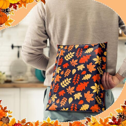 ROOWEST 100 PCS Fall Poly poly Mailers Maple Leaves Bag Bag مع ختم خريف الخريف ختم الأكياس البريدية أكياس مغلف للحصاد لعيد الشكر ملابس الأعمال الصغيرة in Kuwait