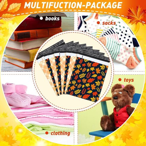 ROOWEST 100 PCS Fall Poly poly Mailers Maple Leaves Bag Bag مع ختم خريف الخريف ختم الأكياس البريدية أكياس مغلف للحصاد لعيد الشكر ملابس الأعمال الصغيرة in Kuwait