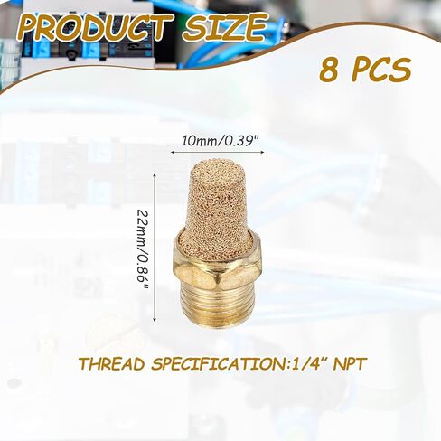 MECCANIXITY 8PCS Pneumatic Exhaust Muffler, 1/4" NPT Male Sintered Bronze Muffler Brass Air Line Fittings for Pneumatic Tools and Industrial Machinery in Saudi Arabia