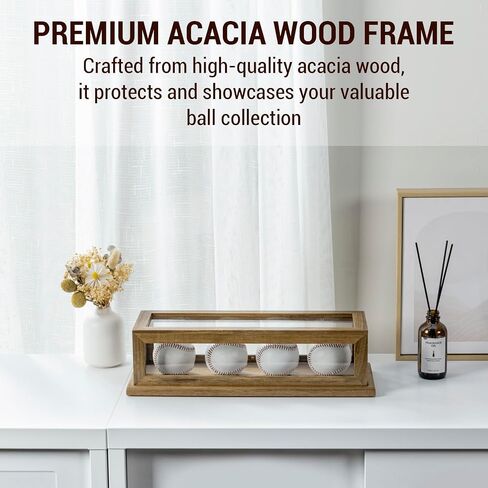 MyGift Baseball Display Case, Premium Acacia Wood and Clear Acrylic Countertop Collectible Baseball Display Case Collectors Showcase Box in Saudi Arabia