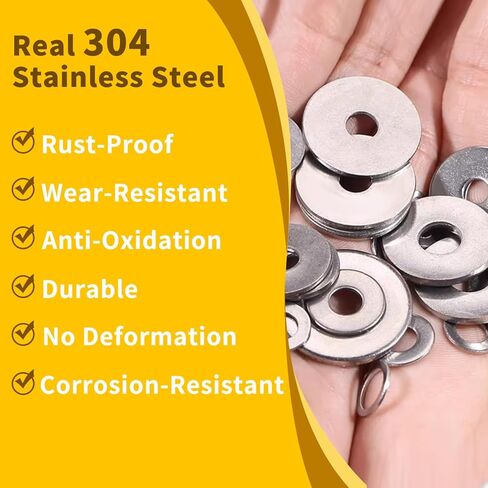 مجموعة متنوعة غسالات غسالات المقاوم المقاوم للصدأ ، 15 أحجام M3-M12 230pcs غسالات مسطحة من الفولاذ المقاوم للصدأ للبراغي والبراغي ، مجموعة غسالات متنوعة لتحسين المنزل ومشاريع DIY ، الاستخدام الصناعي in Kuwait