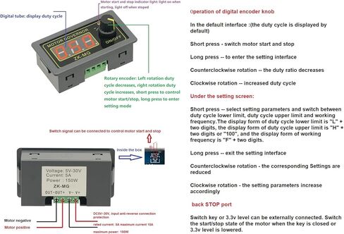 DC5-30V 5A 12A 150W PWM DC Motor Speed Controller Governor Adjustable Speed Encoder Digital Display Duty Cycle Maximum Frequency 15A 20A PWM Controller in Kuwait