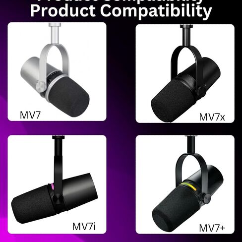 مرشح POP MV7 لـ Shure MV7 ، MV7I ، MV7+، MV7X ، غطاء الزجاج الأمامي للميكروفون يحل محله اللون الوردي الملون والأرجواني والأحمر وحلقة التجنيب (الأرجواني) in Kuwait