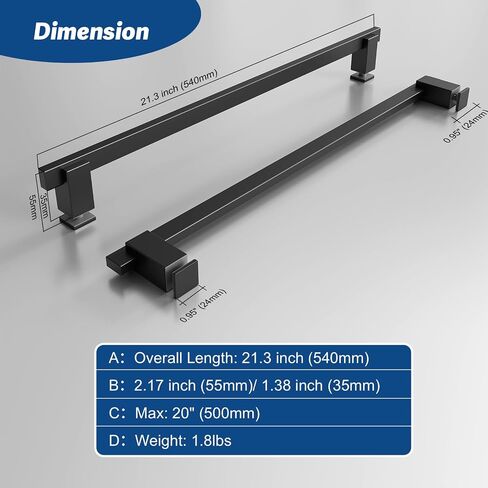Adjustable Shower Door Handle for 3/8" Glass, 304 Stainless Steel Pull Bar, Fits Hole Diameter ≥8mm, Modern Towel Bar & Grab Rail for Bathroom - Bright Chrome (1 Handle Only) in Saudi Arabia