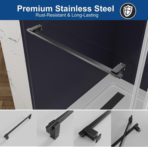 Adjustable Shower Door Handle for 3/8" Glass, 304 Stainless Steel Pull Bar, Fits Hole Diameter ≥8mm, Modern Towel Bar & Grab Rail for Bathroom - Bright Chrome (1 Handle Only) in Saudi Arabia