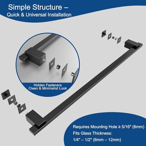 Adjustable Shower Door Handle for 3/8" Glass, 304 Stainless Steel Pull Bar, Fits Hole Diameter ≥8mm, Modern Towel Bar & Grab Rail for Bathroom - Bright Chrome (1 Handle Only) in Saudi Arabia
