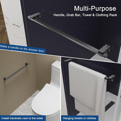 Adjustable Shower Door Handle for 3/8" Glass, 304 Stainless Steel Pull Bar, Fits Hole Diameter ≥8mm, Modern Towel Bar & Grab Rail for Bathroom - Bright Chrome (1 Handle Only) in Saudi Arabia