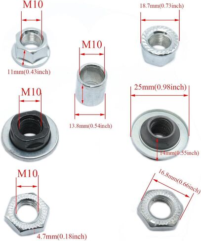 Bicycle axle 180mm /7.08 "Bicycle Multi-Speed Rear hub axle M10 Silver 26tpi Hub Conical Lock nut Washer Kit 1pcs in Saudi Arabia