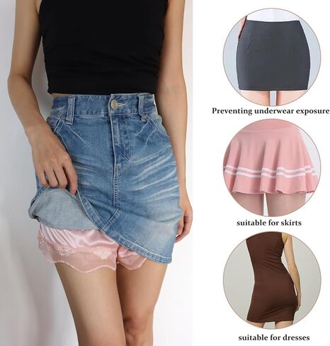 2 Pack Women Slip Shorts for Under Dress Half Slip Pettipants Bloomers Culotte Shorts for Under Skirts Dresses, Black and White in Saudi Arabia