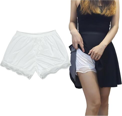 2 Pack Women Slip Shorts for Under Dress Half Slip Pettipants Bloomers Culotte Shorts for Under Skirts Dresses, Black and White in Saudi Arabia