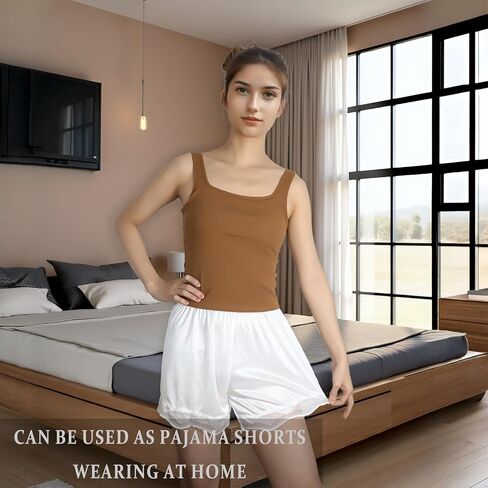 2 Pack Women Slip Shorts for Under Dress Half Slip Pettipants Bloomers Culotte Shorts for Under Skirts Dresses, Black and White in Saudi Arabia