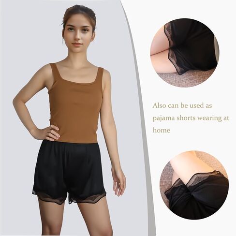 2 Pack Women Slip Shorts for Under Dress Half Slip Pettipants Bloomers Culotte Shorts for Under Skirts Dresses, Black and White in Kuwait