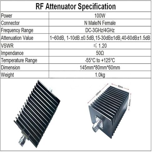 N 100W High Power Coaxial Fixed Attenuator DC-3GHZ 1dB, 2db, 3db, 5db, 6db, 10db, 15db, 20db, 30db, 40db, 50db, 60db(50db 3GHZ) in Kuwait