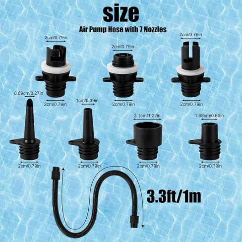 مجموعة خرطوم مضخة مضخة 8pcs ، 3.3 قدمًا ، خرطوم استبدال مضخة SUP مع 7 فوهات صمام هواء على نمط للوقوف القابل للنفخ ، قارب تجمع ، قارب ، قارب ، قارب ، in Kuwait