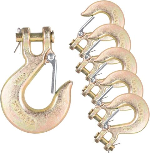 Homaisson 6 Pack 3/8 Inch Clevis Slip Hook with Safety Latch, Grade 70 Safety Chain Hooks 18,000 Lbs Capacity, Heavy Duty Safety Latch Hook for Truck Trailer Transport, G70 Forged Steel in Saudi Arabia