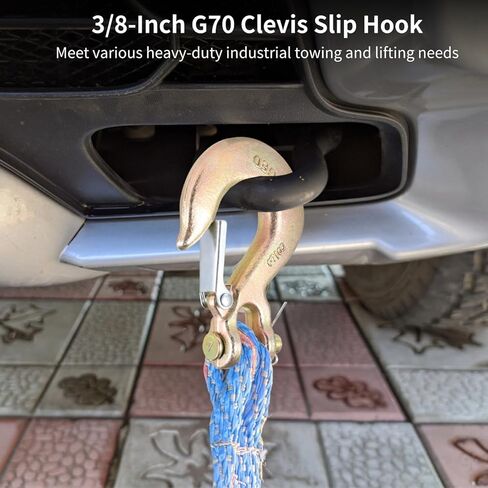 Homaisson 6 Pack 3/8 Inch Clevis Slip Hook with Safety Latch, Grade 70 Safety Chain Hooks 18,000 Lbs Capacity, Heavy Duty Safety Latch Hook for Truck Trailer Transport, G70 Forged Steel in Saudi Arabia