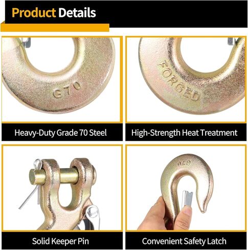 Homaisson 6 Pack 3/8 Inch Clevis Slip Hook with Safety Latch, Grade 70 Safety Chain Hooks 18,000 Lbs Capacity, Heavy Duty Safety Latch Hook for Truck Trailer Transport, G70 Forged Steel in Saudi Arabia