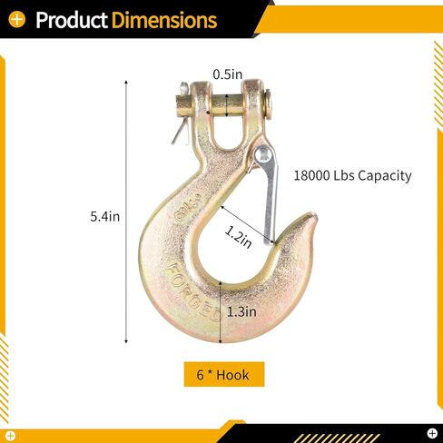 Homaisson 6 Pack 3/8 Inch Clevis Slip Hook with Safety Latch, Grade 70 Safety Chain Hooks 18,000 Lbs Capacity, Heavy Duty Safety Latch Hook for Truck Trailer Transport, G70 Forged Steel in Saudi Arabia