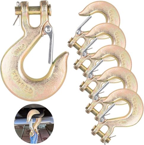 Homaisson 6 Pack 3/8 Inch Clevis Slip Hook with Safety Latch, Grade 70 Safety Chain Hooks 18,000 Lbs Capacity, Heavy Duty Safety Latch Hook for Truck Trailer Transport, G70 Forged Steel in Saudi Arabia