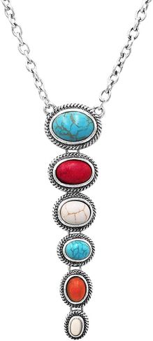 Rosemarie & Jubalee Women's Stunning Western Semi Precious Natural White Red And Turquoise Howlite Stone Y-Drop Necklace, 18"+3" Extender in Kuwait
