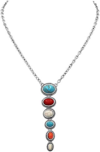 Rosemarie & Jubalee Women's Stunning Western Semi Precious Natural White Red And Turquoise Howlite Stone Y-Drop Necklace, 18"+3" Extender in Kuwait