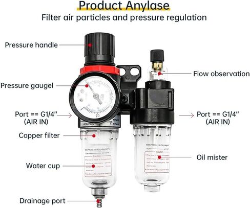 AFC2000 AFR2000 + AL2000 G1/4 air Compressor Oil and Water Separator air Filter is Used to Reduce The Pressure Valve Regulator(PC 4mm Fitting) in Saudi Arabia