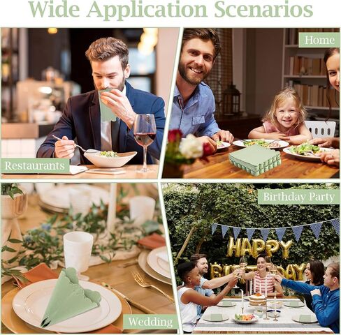 100 Pcs Cocktail Napkins, 2-Ply 5 x 5 Inches Disposable Scalloped Napkins, Thick Premium Dessert Napkins for Party, Wedding, Dinner, Birthday, Anniversary, Festival (Sage Green) in Kuwait