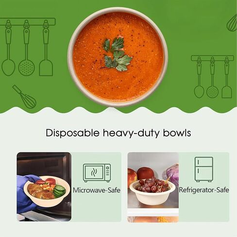 HomeStockplus 48 أوقية أوعية يمكن التخلص منها - وعاء شاق وقابل للتسميد - مصنوع من ألياف قصب السكر وألياف الخيزران ، وعاء ورقي كبير للميكروويف - السلطة ، والسلطة ، والرامين ، والفشار ، إلخ. [50 حزمة] in Kuwait