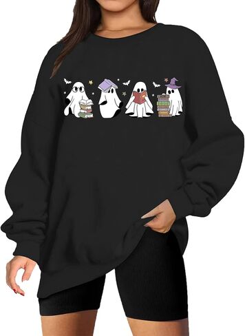 Halloween Sweatshirt for Women Ghost Book Sweatshirts Spooky Season Sweater Halloweentown Pullover Graphic Tops in Kuwait