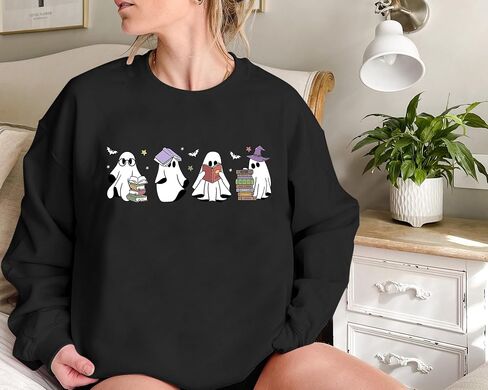 Halloween Sweatshirt for Women Ghost Book Sweatshirts Spooky Season Sweater Halloweentown Pullover Graphic Tops in Kuwait