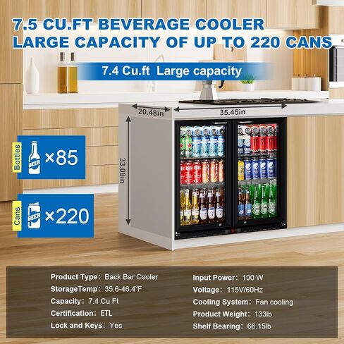 36 "البار الخلفي تبريد ثلاجة خفية مع زجاج منخفضة ، 7.4 Cu.ft مبرد المشروبات التجارية للبيرة والصودا والنبيذ والأرفف القابلة للتعديل وإضاءة LED in Kuwait