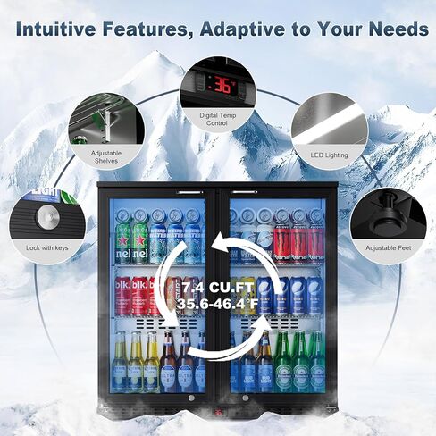 36 "البار الخلفي تبريد ثلاجة خفية مع زجاج منخفضة ، 7.4 Cu.ft مبرد المشروبات التجارية للبيرة والصودا والنبيذ والأرفف القابلة للتعديل وإضاءة LED in Kuwait