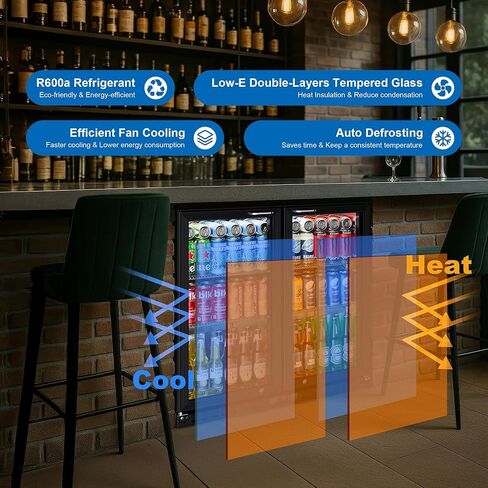 36 "البار الخلفي تبريد ثلاجة خفية مع زجاج منخفضة ، 7.4 Cu.ft مبرد المشروبات التجارية للبيرة والصودا والنبيذ والأرفف القابلة للتعديل وإضاءة LED in Kuwait