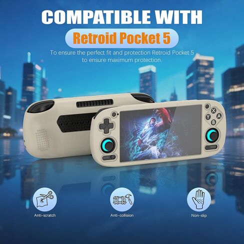for Retroid Pocket 5 Case, Silicone Cover Shell Anti-Slip, Shock Proof, Soft Protective for Retroid Pocket 5 Retro Handheld Game Console Accessories with Lanyard - Black in Kuwait
