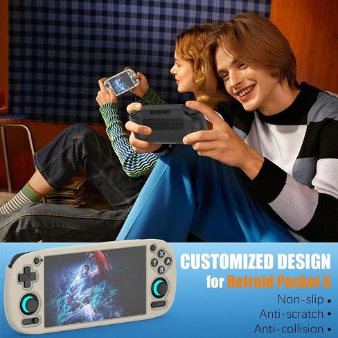 for Retroid Pocket 5 Case, Silicone Cover Shell Anti-Slip, Shock Proof, Soft Protective for Retroid Pocket 5 Retro Handheld Game Console Accessories with Lanyard - Black in Kuwait