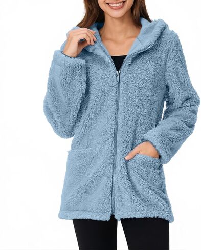 Winter Jackets For Women Long Sleeve Faux Fur Jacket Zipper Comfy Sherpa Fleece Warm Coat Outerwear with Pocket in Kuwait