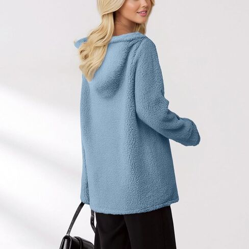 Winter Jackets For Women Long Sleeve Faux Fur Jacket Zipper Comfy Sherpa Fleece Warm Coat Outerwear with Pocket in Kuwait