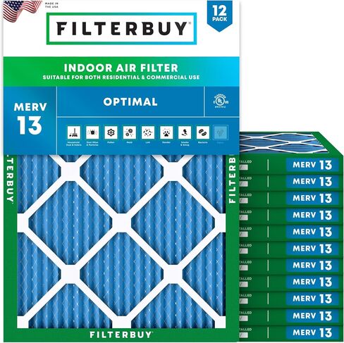 Filterbuy 17.5x21x1 Air Filter MERV 13 Optimal Defense (12-Pack), Pleated HVAC AC Furnace Air Filters Replacement (Actual Size: 17.50 x 21.00 x 0.75 Inches) in Saudi Arabia