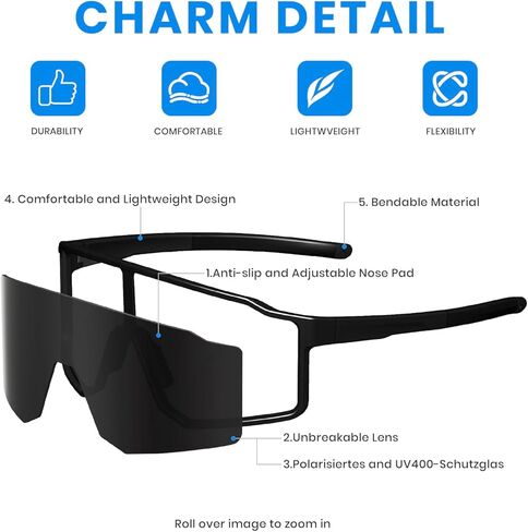 نظارة شمسية SPOSUNE UV400 المستقطب ، نظارات TR90 الرياضية للركض ، ركوب الدراجات ، البيسبول والدراجات (للجنسين) in Kuwait