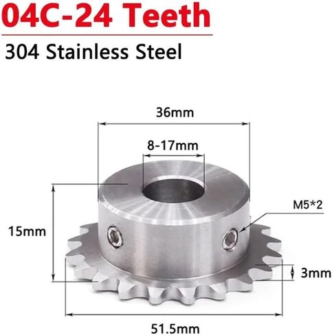 مسننة سلسلة الأسنان ، 1pc 24 أسنان 04C 304 ترس سلسلة من الفولاذ المقاوم للصدأ 24T Bore 8 10 12 14 15 16 17 18mm (18mm) in Saudi Arabia