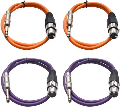 الصوت الزلزالي - Satrxl -F3-4 حزمة من 3 أقدام 1/4 بوصة TRS إلى XLR كابلات التصحيح أنثى - متوازنة - سلك التصحيح 3 أقدام - أسود وأزرق in Kuwait