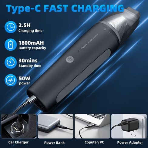 PATO Handheld Vacuum, 13000PA Portable Cordless Car Vacuum Cleaner, Suction and Blow 2-in-1 Dust Removal Vacuum Cleaner for Car, Home, Office, Pet. Black in Saudi Arabia