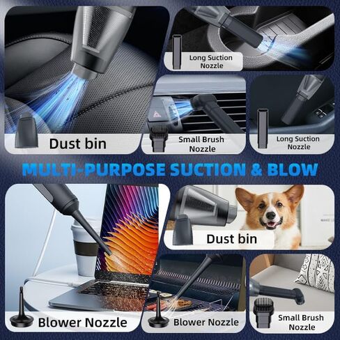 PATO Handheld Vacuum, 13000PA Portable Cordless Car Vacuum Cleaner, Suction and Blow 2-in-1 Dust Removal Vacuum Cleaner for Car, Home, Office, Pet. Black in Saudi Arabia