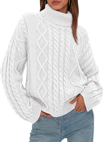 PRETTYGARDEN Fall Sweaters for Women 2025 Oversized Chunky Cable Knit Turtleneck Long Sleeve Winter Pullover Sweater Tops in Saudi Arabia